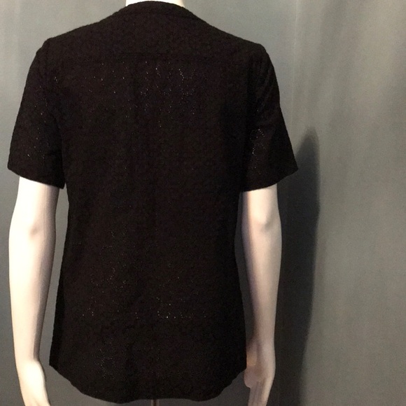J. Crew black eyelet short sleeve tuxedo front top - Picture 6 of 8